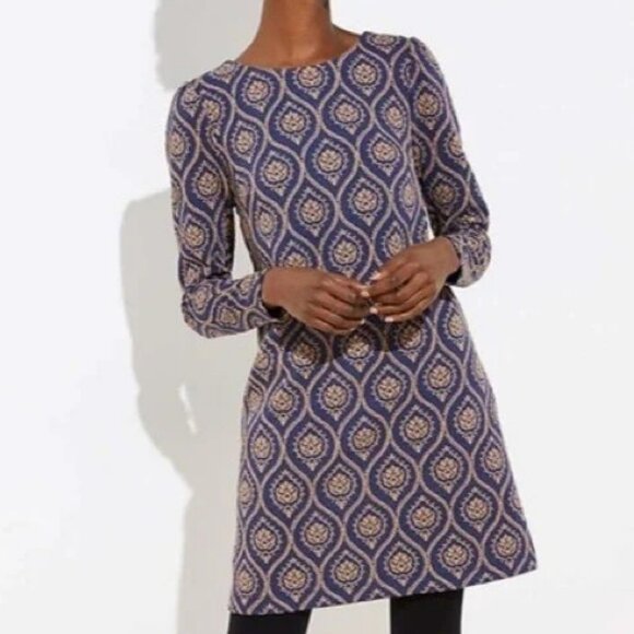LOFT Dresses & Skirts - Retro Medallion Jacquard Puff Sleeve Shift Dress